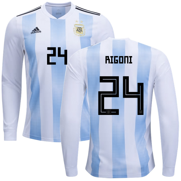 Argentina #24 Rigoni Home Long Sleeves Kid Soccer Country Jersey Argentina #24 Rigoni Home Long Sleeves Kid Soccer Country Jersey