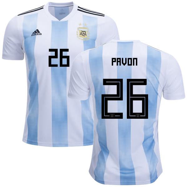 Argentina #26 Pavon Home Kid Soccer Country Jersey Argentina #26 Pavon Home Kid Soccer Country Jersey