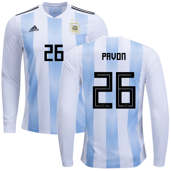 Argentina #26 Pavon Home Long Sleeves Kid Soccer Country Jersey Argentina #26 Pavon Home Long Sleeves Kid Soccer Country Jersey