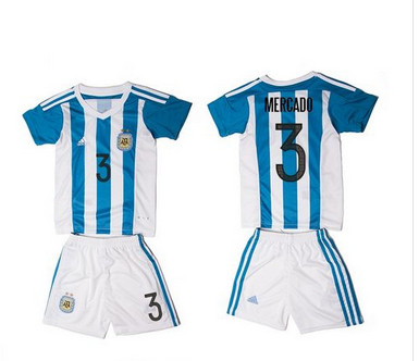 Argentina #3 Mercado Home Kid Soccer Country Jersey