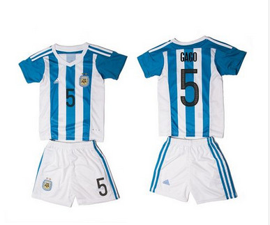 Argentina #5 Gago Home Kid Soccer Country Jersey