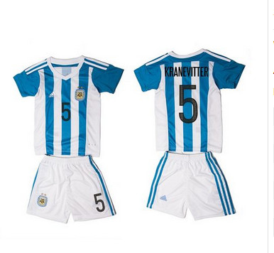Argentina #5 Kranevitter Home Kid Soccer Country Jersey