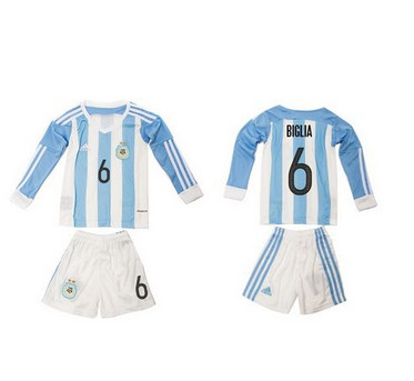 Argentina #6 Biglia Home Long Sleeves Kid Soccer Country Jersey