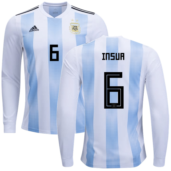Argentina #6 Insua Home Long Sleeves Kid Soccer Country Jersey Argentina #6 Insua Home Long Sleeves Kid Soccer Country Jersey