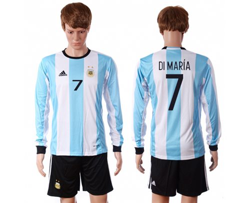 Argentina #7 Di Maria Home Long Sleeves Soccer Country Jersey Argentina #7 Di Maria Home Long Sleeves Soccer Country Jersey