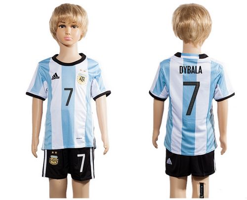 Argentina #7 Dybala Home Kid Soccer Country Jersey Argentina #7 Dybala Home Kid Soccer Country Jersey