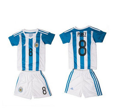 Argentina #8 Perez Home Kid Soccer Country Jersey