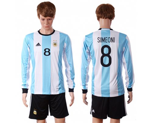 Argentina #8 Simeoni Home Long Sleeves Soccer Country Jersey Argentina #8 Simeoni Home Long Sleeves Soccer Country Jersey