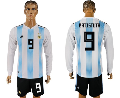 Argentina #9 Batistuta Home Long Sleeves Soccer Country Jersey Argentina #9 Batistuta Home Long Sleeves Soccer Country Jersey