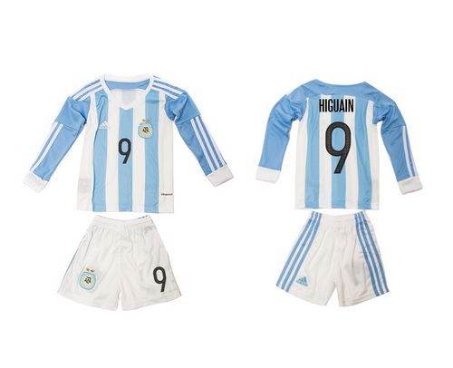 Argentina #9 Higuain Home Long Sleeves Kid Soccer Country Jersey Argentina #9 Higuain Home Long Sleeves Kid Soccer Country Jersey