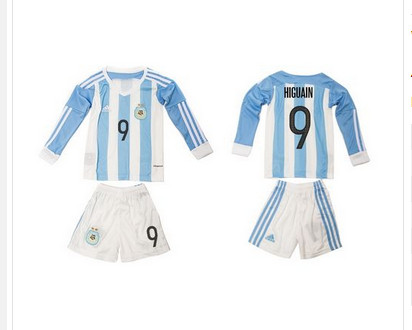 Argentina #9 Higuain Home Long Sleeves Kid Soccer Country Jersey