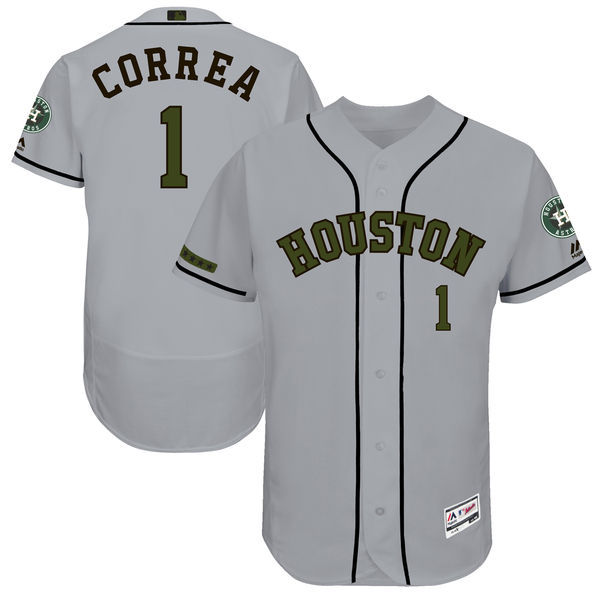 Astros #1 Carlos Correa Gray Men's 2017 Memorial Day Flexbase Player Jersey Astros #1 Carlos Correa Gray Men's 2017 Memorial Day Flexbase Player Jersey