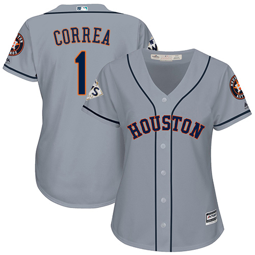 Astros #1 Carlos Correa Grey Road 2017 World Series Bound Women's Stitched MLB Jersey Astros #1 Carlos Correa Grey Road 2017 World Series Bound Women's Stitched MLB Jersey