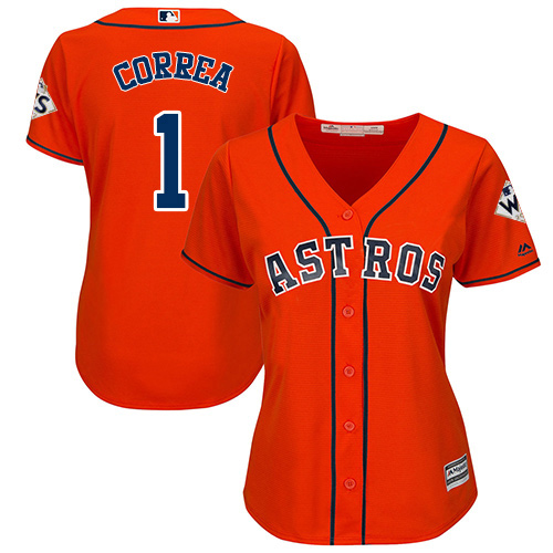 Astros #1 Carlos Correa Orange Alternate 2017 World Series Bound Women's Stitched MLB Jersey
