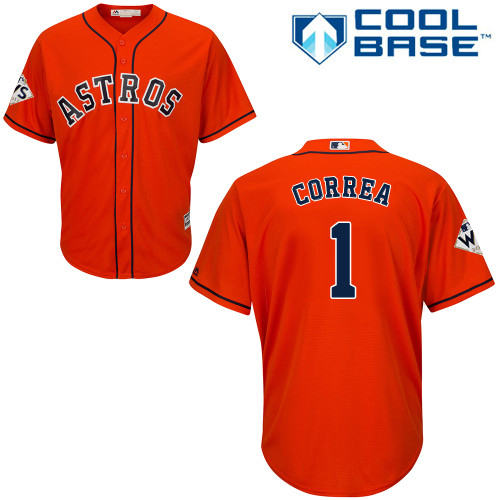 Astros #1 Carlos Correa Orange New Cool Base 2017 World Series Bound Stitched MLB Jersey