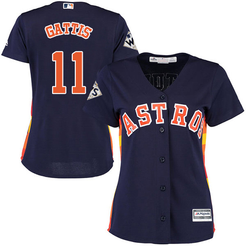 Astros #11 Evan Gattis Navy Blue Alternate 2017 World Series Bound Women's Stitched MLB Jersey