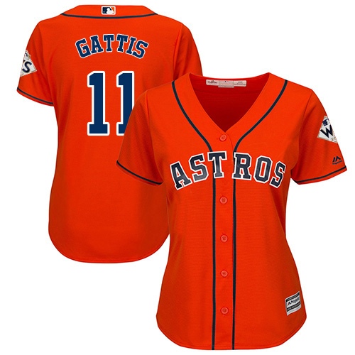 Astros #11 Evan Gattis Orange Alternate 2017 World Series Bound Women's Stitched MLB Jersey