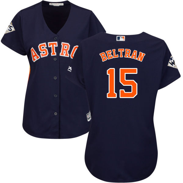 Astros #15 Carlos Beltran Navy Blue Alternate 2017 World Series Bound Women's Stitched MLB Jersey
