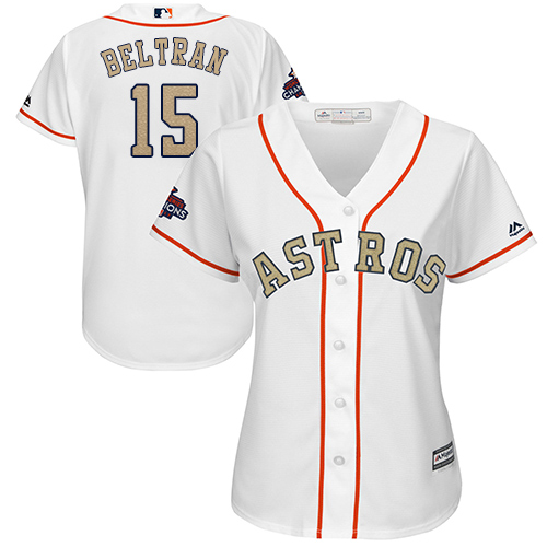 Astros #15 Carlos Beltran White 2018 Gold Program Cool Base Women's Stitched MLB Jersey Astros #15 Carlos Beltran White 2018 Gold Program Cool Base Women's Stitched MLB Jersey