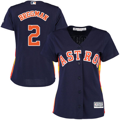 Astros #2 Alex Bregman Navy Blue Alternate Women's Stitched Baseball Jersey