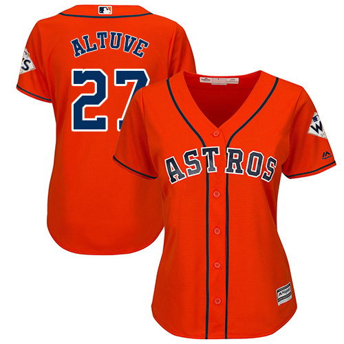 Astros #27 Jose Altuve Orange Alternate 2017 World Series Bound Women's Stitched MLB Jersey