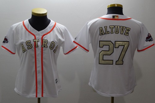 Astros #27 Jose Altuve White 2017 World Series Champions Gold Program Cool Base Women's Stitched Baseball Jersey