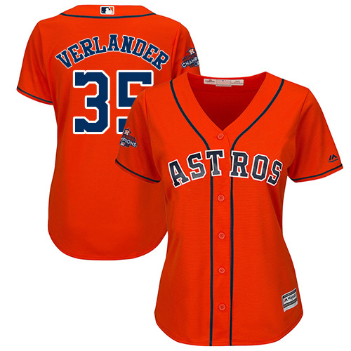 Astros #35 Justin Verlander Orange Alternate 2017 World Series Champions Women's Stitched MLB Jersey Astros #35 Justin Verlander Orange Alternate 2017 World Series Champions Women's Stitched MLB Jersey