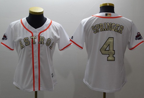 Astros #4 George Springer White 2017 World Series Champions Gold Program Cool Base Women's Stitched Baseball Jersey