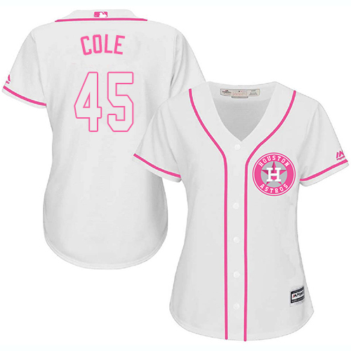 Astros #45 Gerrit Cole White Pink Fashion Women's Stitched MLB Jersey