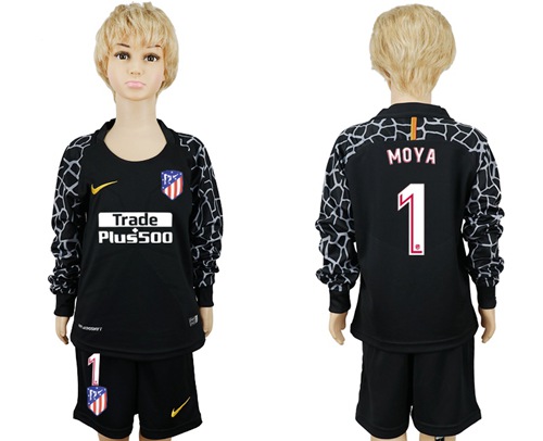 Atletico Madrid #1 Moya Black Goalkeeper Long Sleeves Kid Soccer Club Jersey Atletico Madrid #1 Moya Black Goalkeeper Long Sleeves Kid Soccer Club Jersey