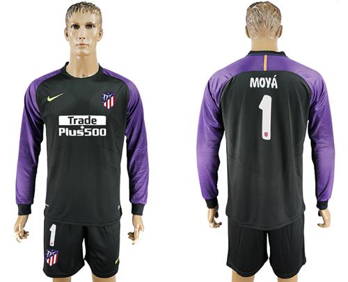 Atletico Madrid #1 Moya Black Goalkeeper Long Sleeves Soccer Club Jersey Atletico Madrid #1 Moya Black Goalkeeper Long Sleeves Soccer Club Jersey