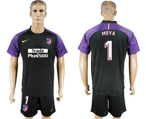 Atletico Madrid #1 Moya Black Goalkeeper Soccer Club Jersey Atletico Madrid #1 Moya Black Goalkeeper Soccer Club Jersey