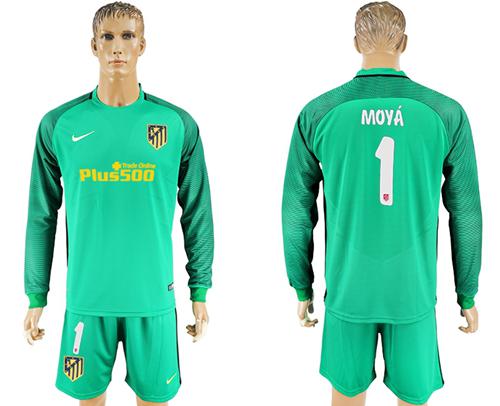 Atletico Madrid #1 Moya Green Goalkeeper Long Sleeves Soccer Club Jersey Atletico Madrid #1 Moya Green Goalkeeper Long Sleeves Soccer Club Jersey