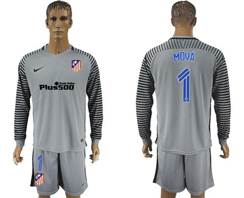 Atletico Madrid #1 Moya Grey Goalkeeper Long Sleeves Soccer Club Jersey Atletico Madrid #1 Moya Grey Goalkeeper Long Sleeves Soccer Club Jersey