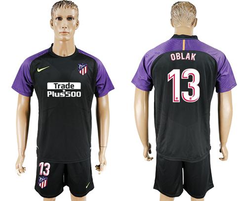 Atletico Madrid #13 Oblak Black Goalkeeper Soccer Club Jersey Atletico Madrid #13 Oblak Black Goalkeeper Soccer Club Jersey