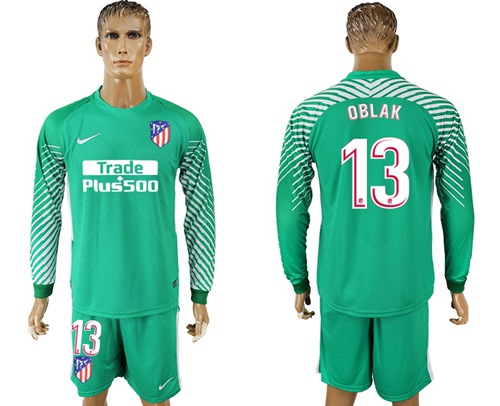 Atletico Madrid #13 Oblak Green Goalkeeper Long Sleeves Soccer Club Jersey Atletico Madrid #13 Oblak Green Goalkeeper Long Sleeves Soccer Club Jersey