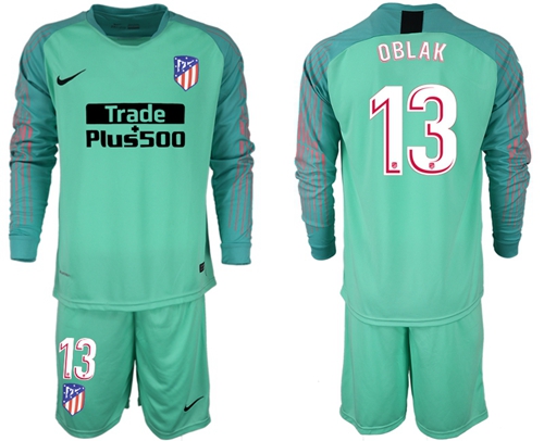 Atletico Madrid #13 Oblak Green Goalkeeper Long Sleeves Soccer Club Jersey Atletico Madrid #13 Oblak Green Goalkeeper Long Sleeves Soccer Club Jersey