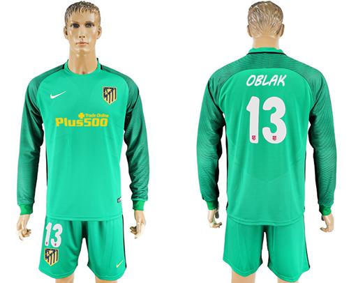 Atletico Madrid #13 Oblak Green Goalkeeper Long Sleeves Soccer Club Jersey Atletico Madrid #13 Oblak Green Goalkeeper Long Sleeves Soccer Club Jersey