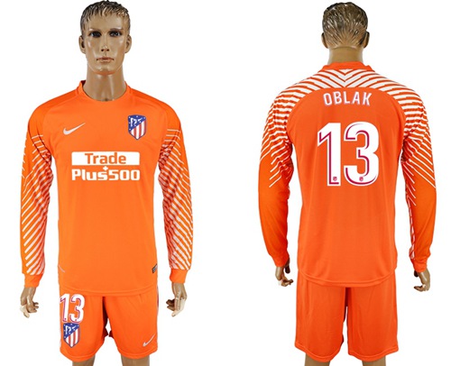 Atletico Madrid #13 Oblak Orange Goalkeeper Long Sleeves Soccer Club Jersey Atletico Madrid #13 Oblak Orange Goalkeeper Long Sleeves Soccer Club Jersey