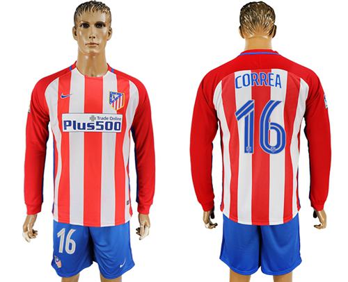 Atletico Madrid #16 Correa Home Long Sleeves Soccer Club Jersey Atletico Madrid #16 Correa Home Long Sleeves Soccer Club Jersey