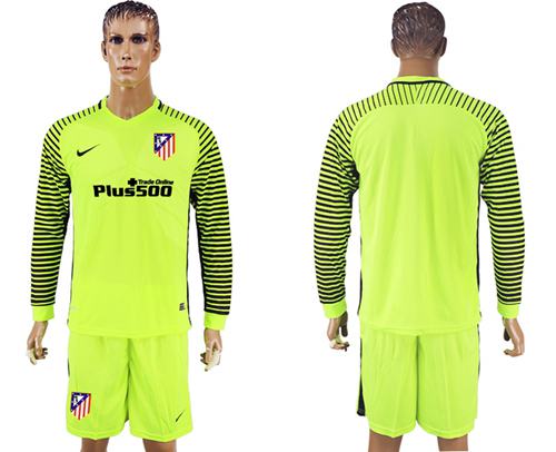 Atletico Madrid Blank Shiny Green Goalkeeper Long Sleeves Soccer Club Jersey Atletico Madrid Blank Shiny Green Goalkeeper Long Sleeves Soccer Club Jersey