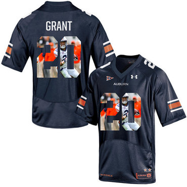 Auburn Tigers 20 Corey Grant Navy With Portrait Print College Football Jersey
