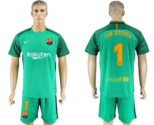 Barcelona #1 Ter Stegen Green Goalkeeper Soccer Club Jersey Barcelona #1 Ter Stegen Green Goalkeeper Soccer Club Jersey
