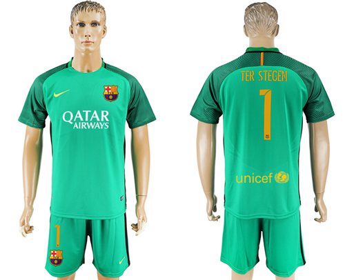Barcelona #1 Ter Stegen Green Goalkeeper Soccer Club Jersey Barcelona #1 Ter Stegen Green Goalkeeper Soccer Club Jersey