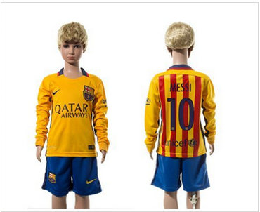 Barcelona #10 Messi Away Long Sleeves Kid Soccer Club Jersey