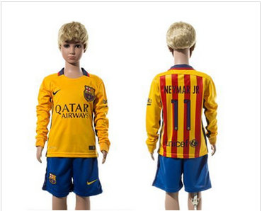 Barcelona #11 Neymar Jr Away Long Sleeves Kid Soccer Club Jersey