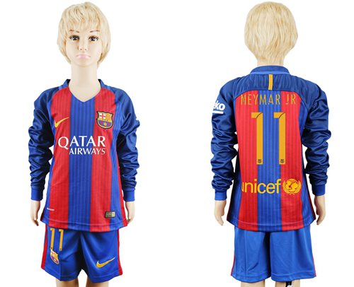 Barcelona #11 Neymar Jr Home Long Sleeves Kid Soccer Club Jersey Barcelona #11 Neymar Jr Home Long Sleeves Kid Soccer Club Jersey