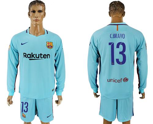 Barcelona #13 C.Bravo Away Long Sleeves Soccer Club Jersey Barcelona #13 C.Bravo Away Long Sleeves Soccer Club Jersey