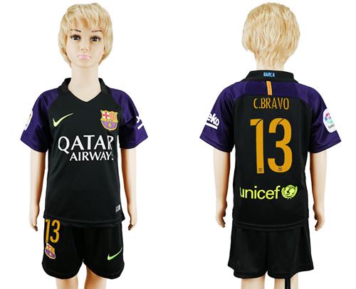 Barcelona #13 C.Bravo Black Goalkeeper Kid Soccer Club Jersey Barcelona #13 C.Bravo Black Goalkeeper Kid Soccer Club Jersey