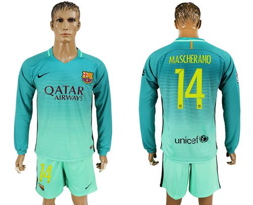 Barcelona #14 Mascherano Sec Away Long Sleeves Soccer Club Jersey Barcelona #14 Mascherano Sec Away Long Sleeves Soccer Club Jersey